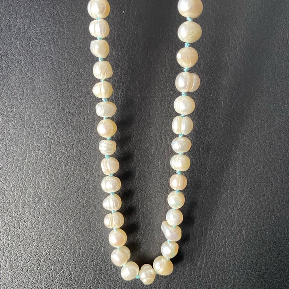 Baby Blue Knotted Freshwater Pearl Necklace - Picture 9 of 11